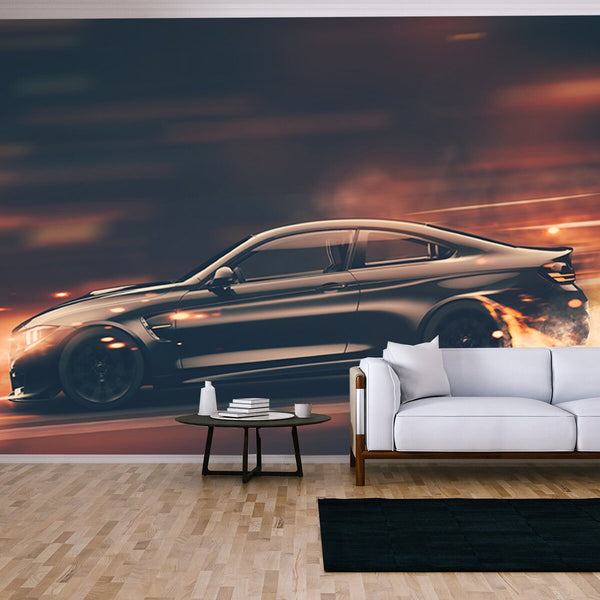 High Speed Black Sports Car - Street Racer Concept Wallpaper Living Ro ...