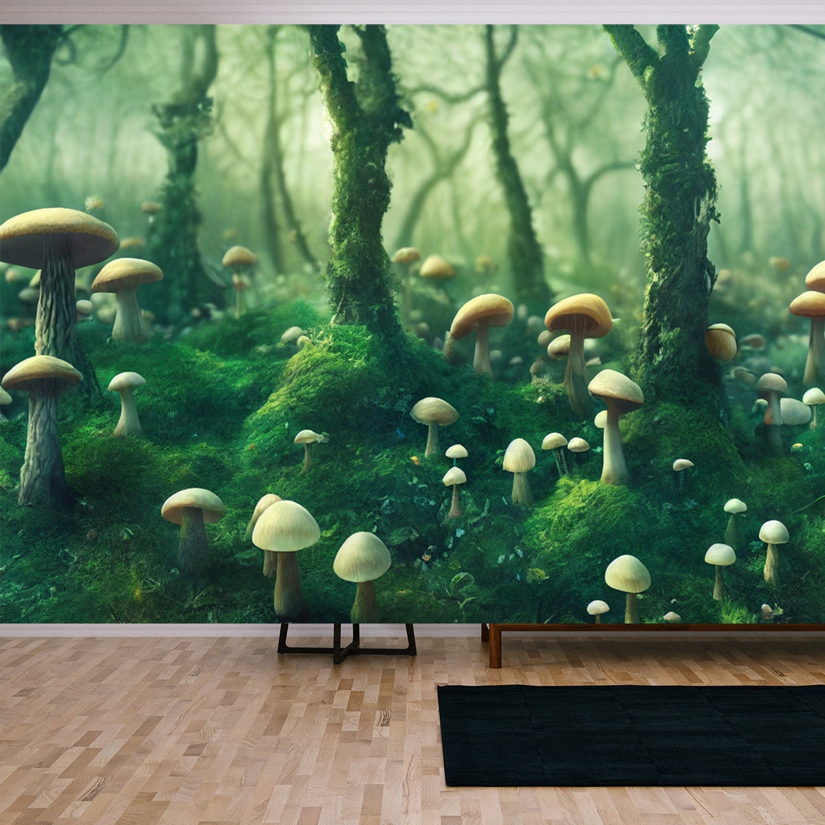 Dreamy Fantasy Mushrooms in Magic Forest Wallpaper Living Room Mural