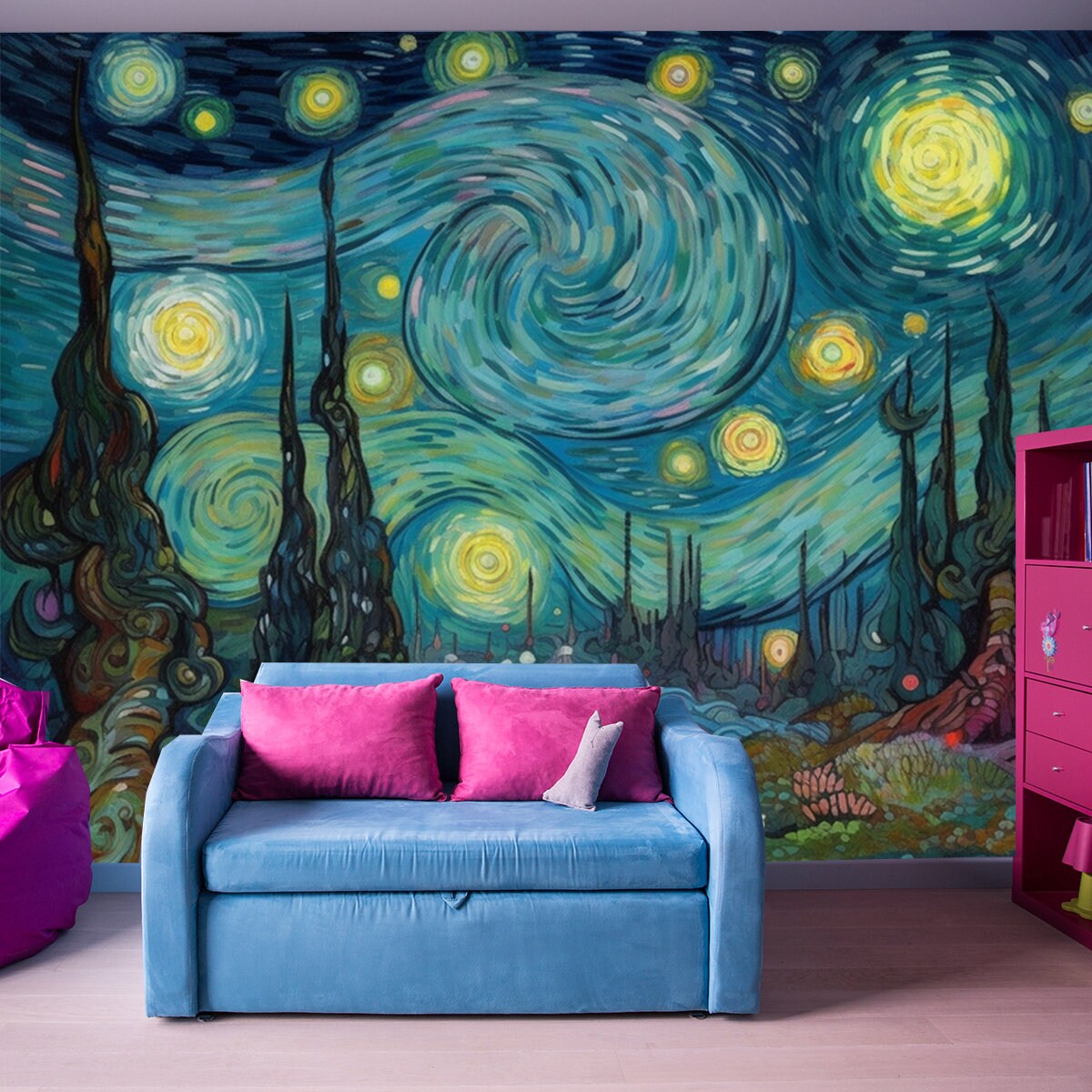 Mystical Enchanted Forest Bathed in Moonlight Wallpaper Girl Mural