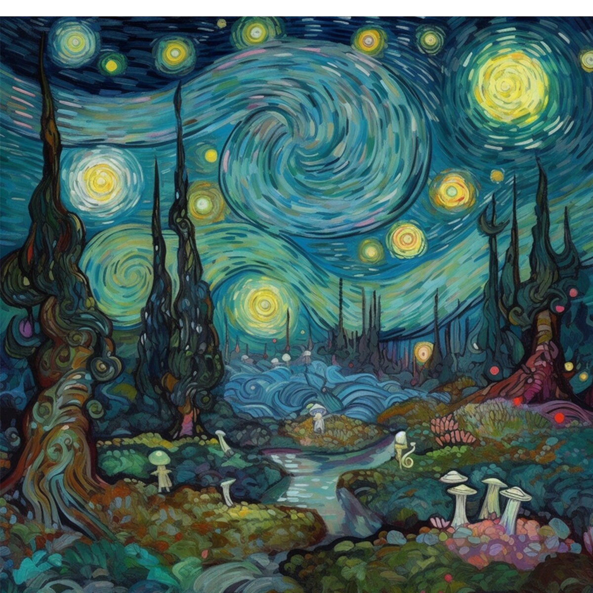 Mystical Enchanted Forest Bathed in Moonlight Wallpaper Girl Mural