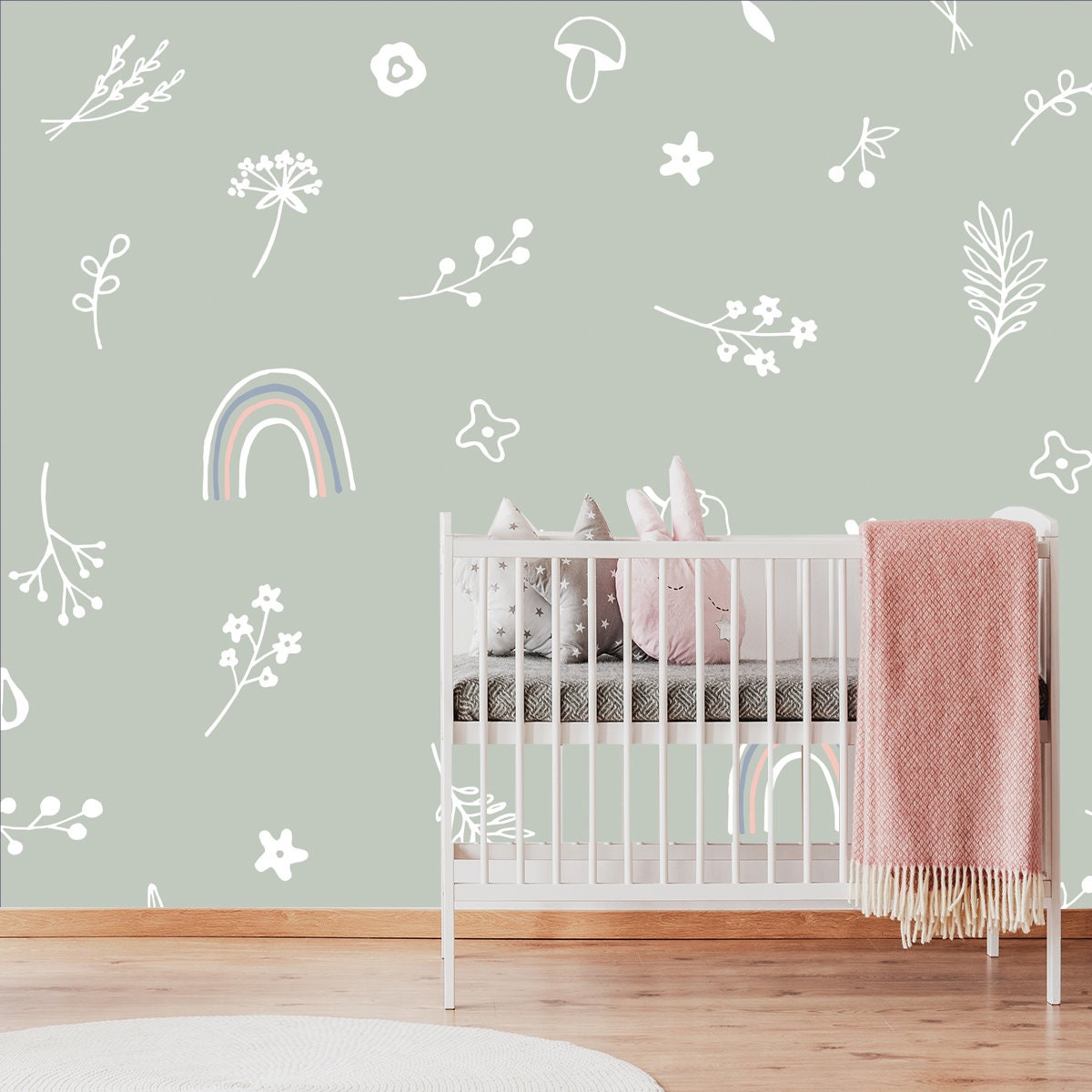 Rainbow Cute Forest Wallpaper Nursery Mural