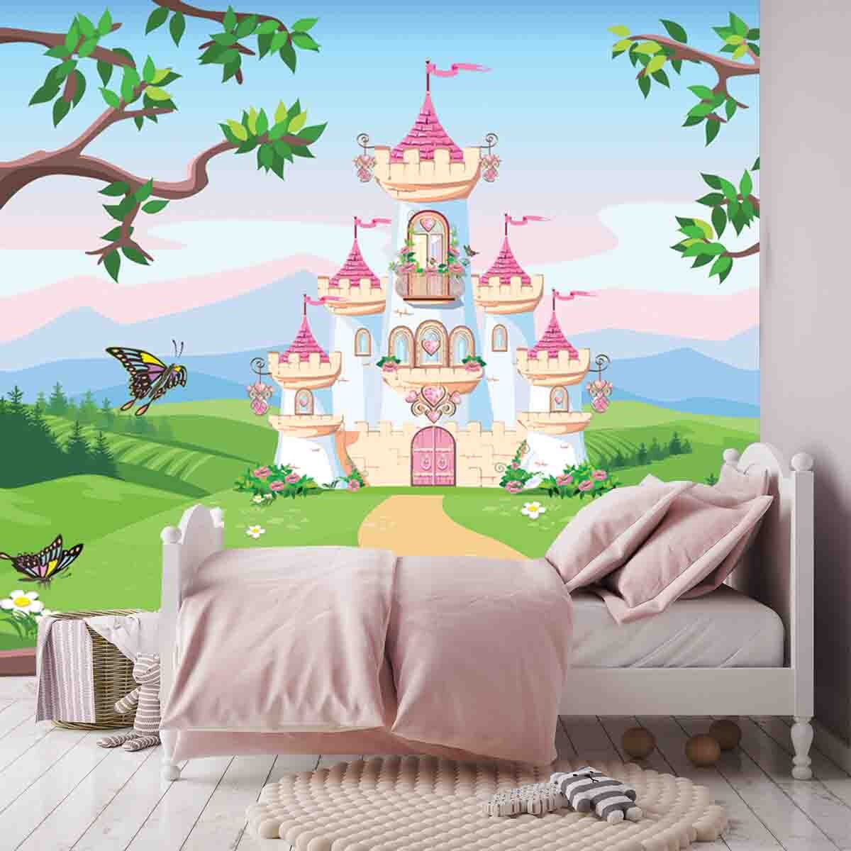 Girls Princess Castle In the Forest Wallpaper Bedroom Mural