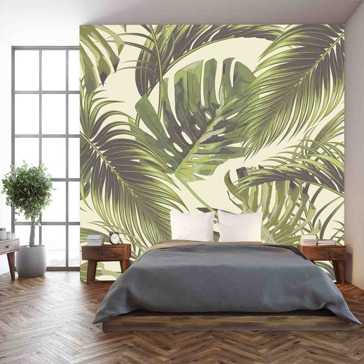 Tropical Palm Leaves, Jungle Leaf Wallpaper Bedroom Mural