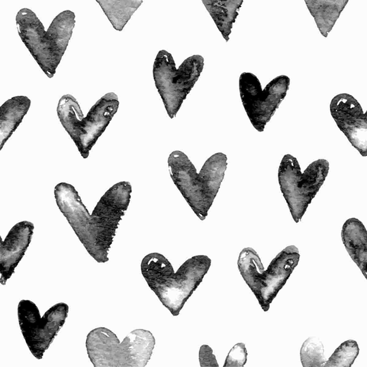 Hand Drawn Pattern with Black Hearts Wallpaper Teen Girl Bedroom Mural