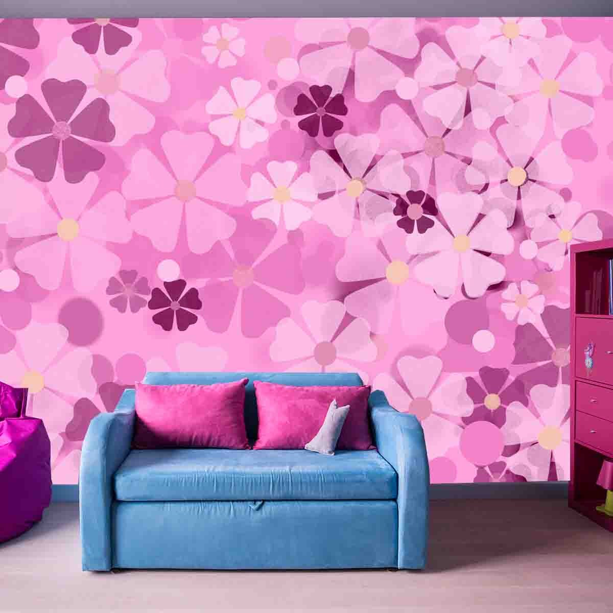Spring Decorative Floral Blurred Background with Light and Dark Pink Abstract Flowers Wallpaper Teen Girl Bedroom Mural