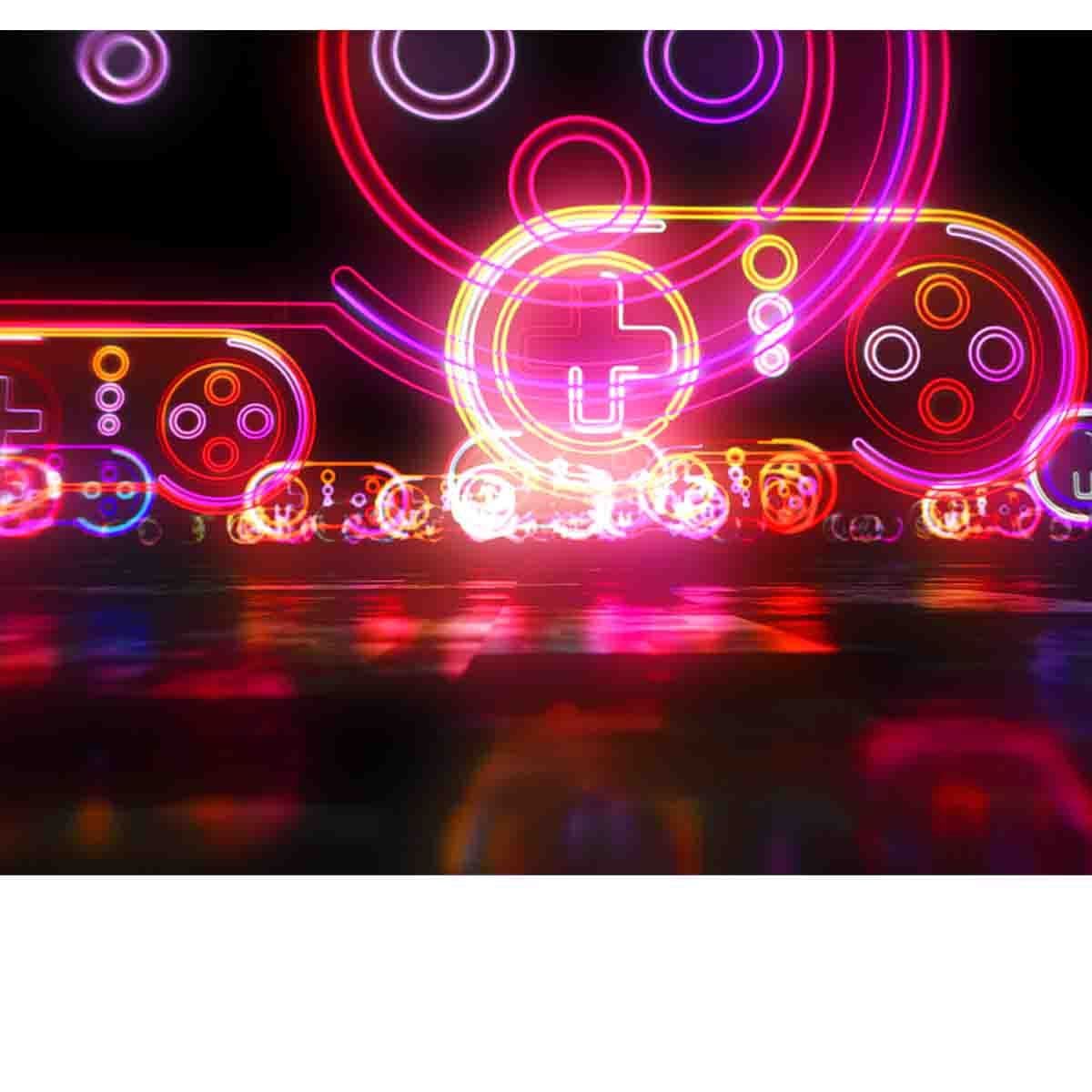 Futuristic Abstract Neon Light Gaming Pad Symbol and Video Controller Wallpaper for Teens Bedroom Mural