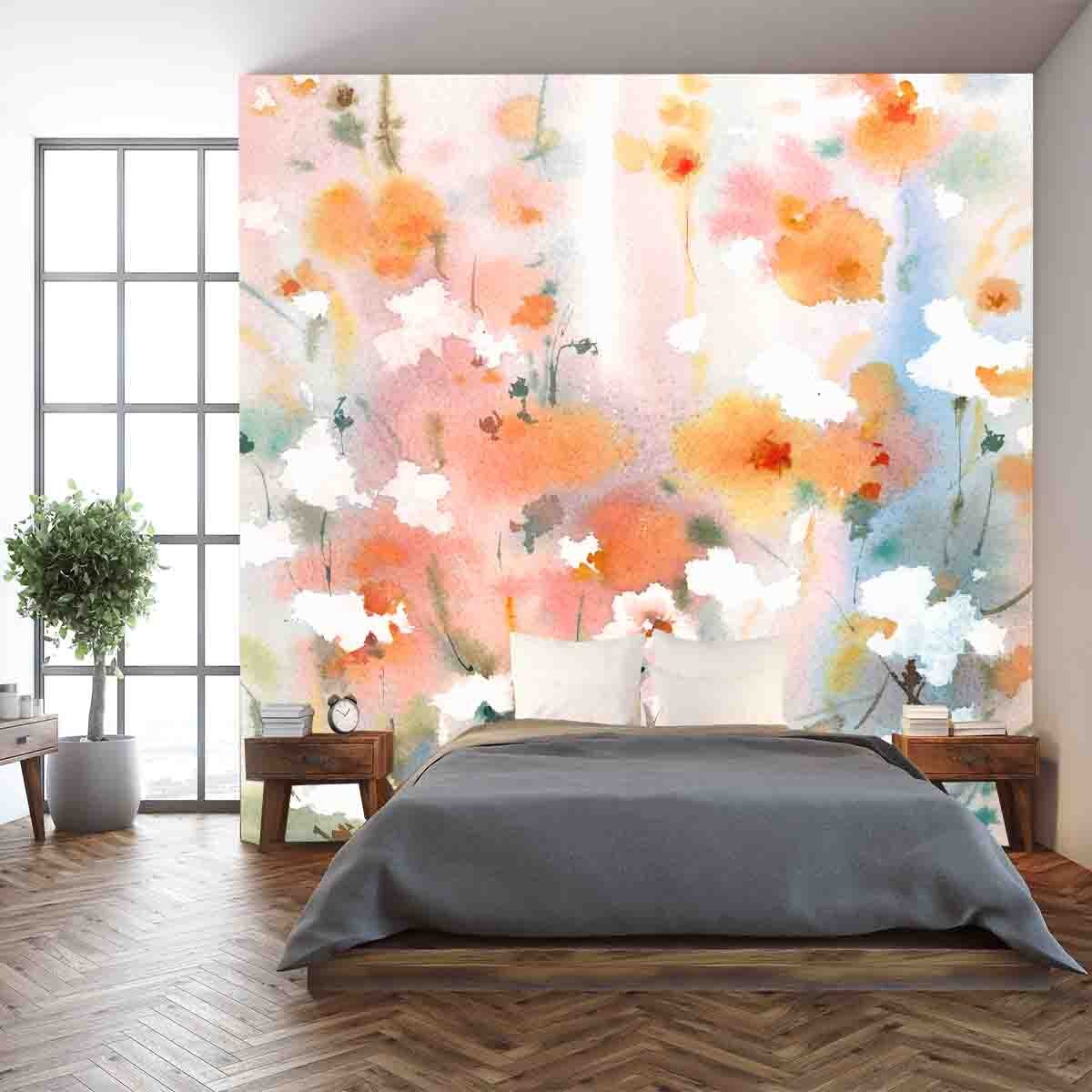 Watercolor Flowers Floral Dreamy Background Wallpaper Bedroom Mural
