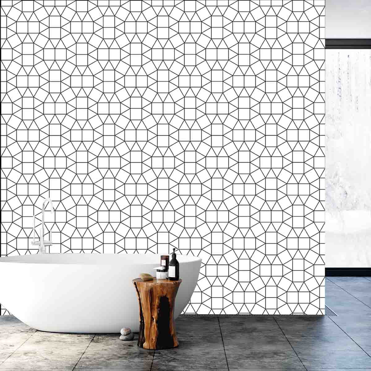 Mosaic Tiles Type with Triangle and Squares Background Wallpaper Bathroom Mural