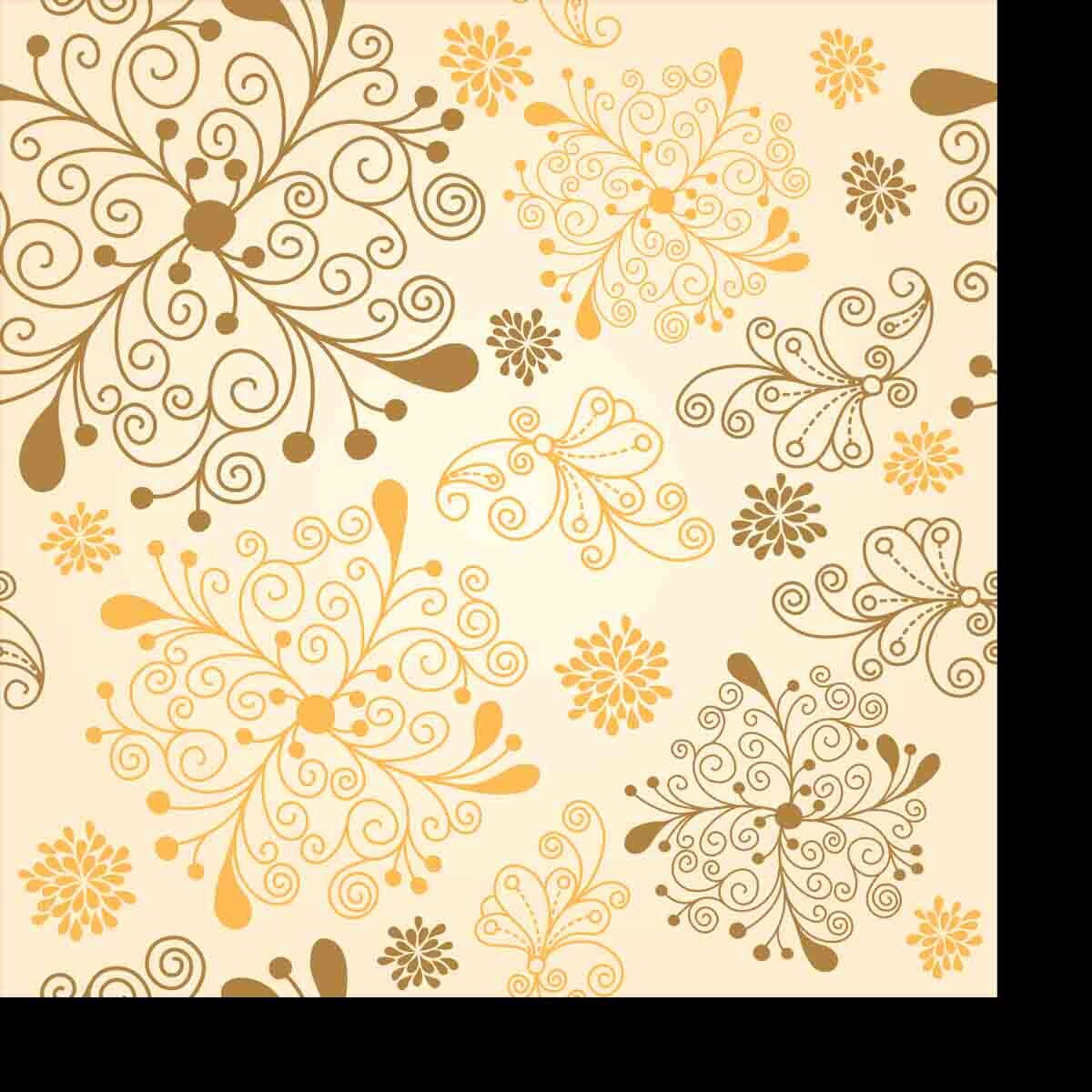 Gold and Yellow Floral Pattern Wallpaper Bathroom Mural