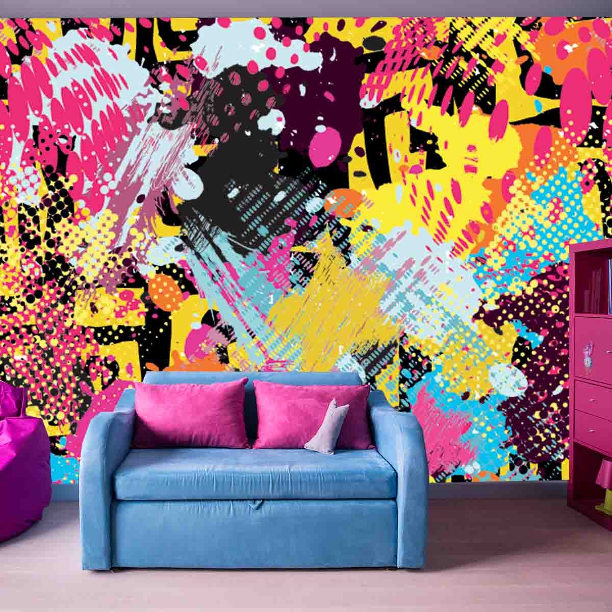 Graffiti Bright Psychedelic Seamless Pattern Wallpaper Teen Girl Bedroom Mural