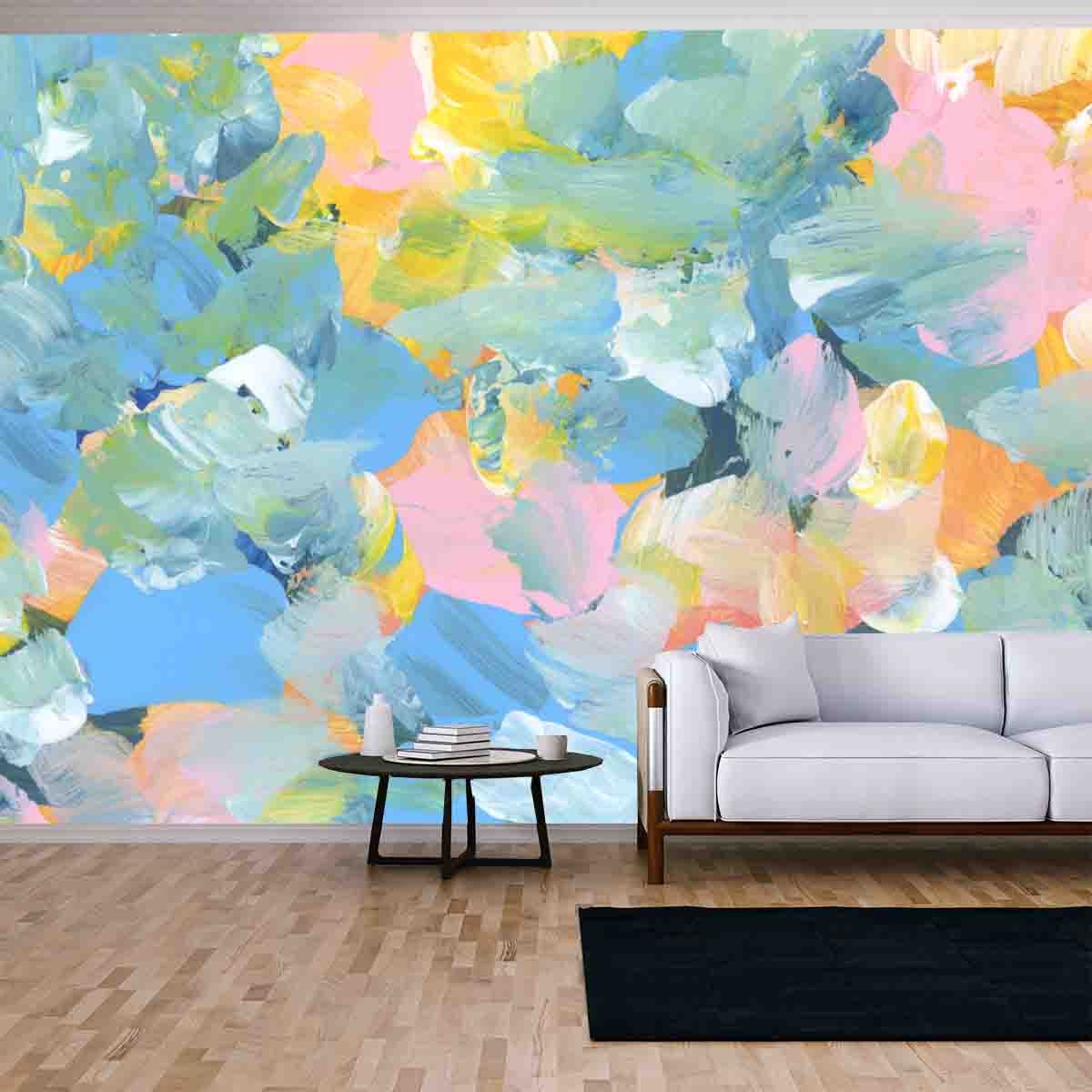Multicolored Art Watercolor and Acrylic Smear Blot Wallpaper Living Room Mural