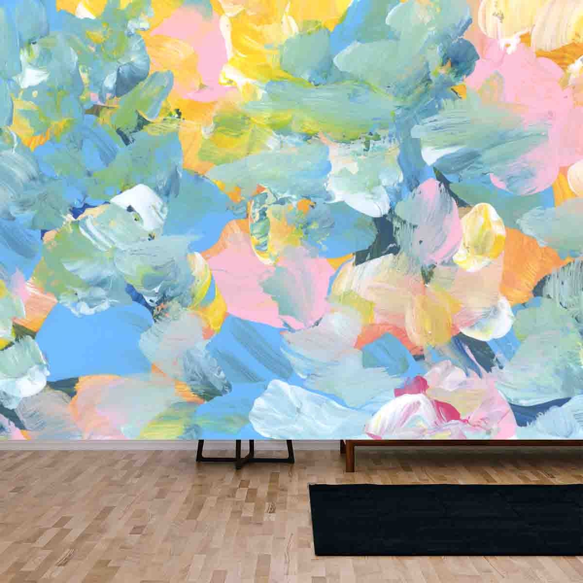 Multicolored Art Watercolor and Acrylic Smear Blot Wallpaper Living Room Mural