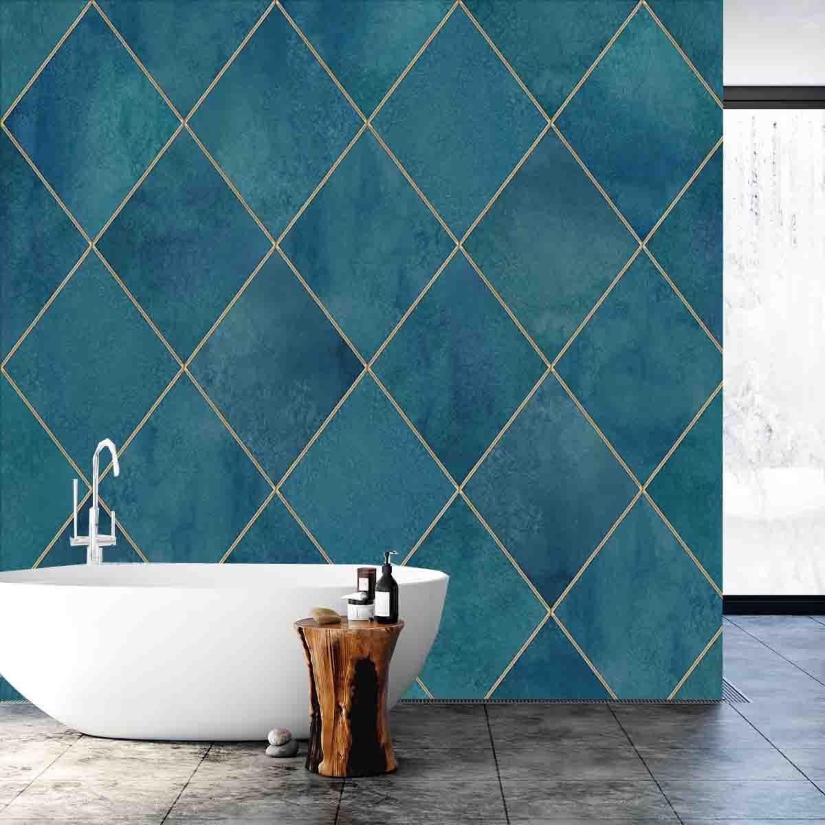 Watercolor Argyle Abstract Geometric Plaid Seamless Pattern with Gold Glitter Contour Wallpaper Bathroom Mural