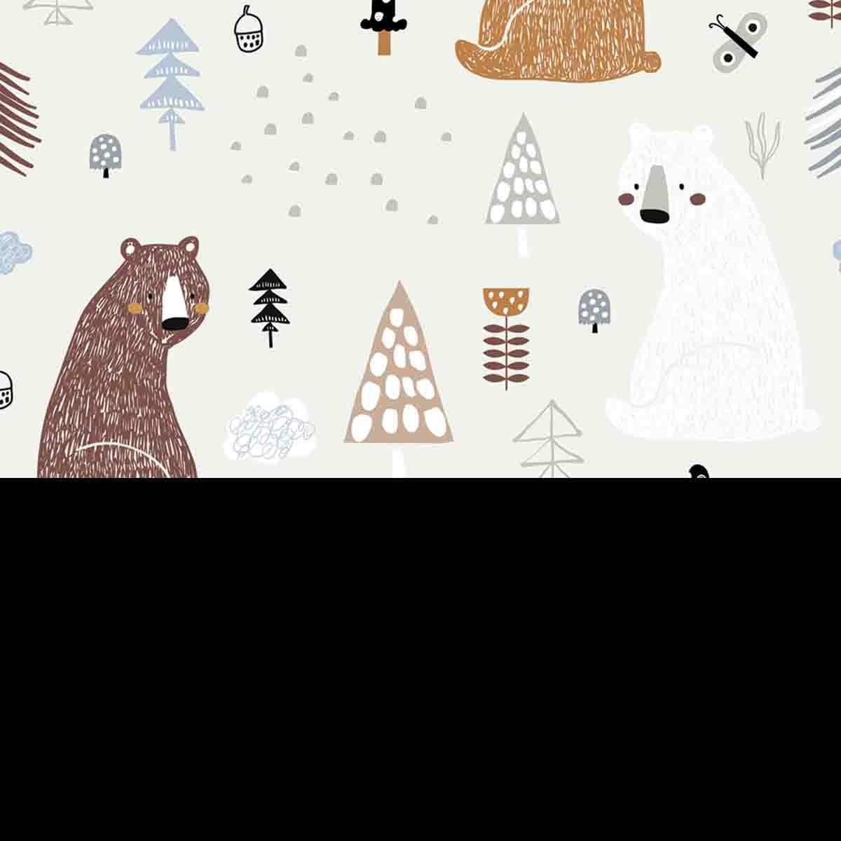Childish Pattern with Cute Bears in the Wood Little Boy Nursery Mural