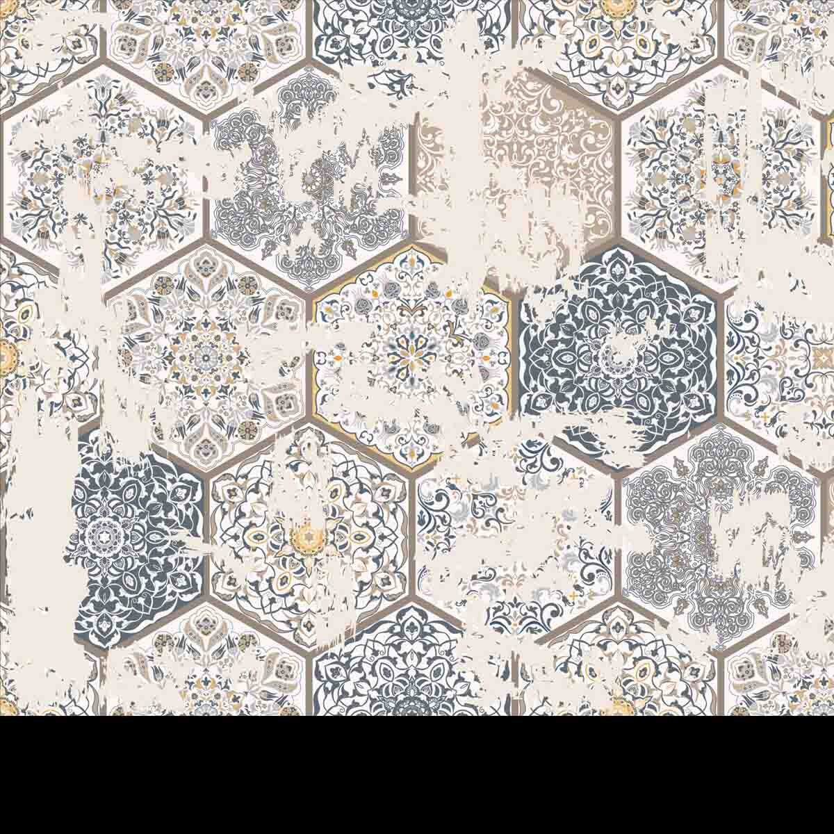 Seamless Vintage Pattern with an Effect of Attrition. Patchwork Tiles Wallpaper Bathroom Mural