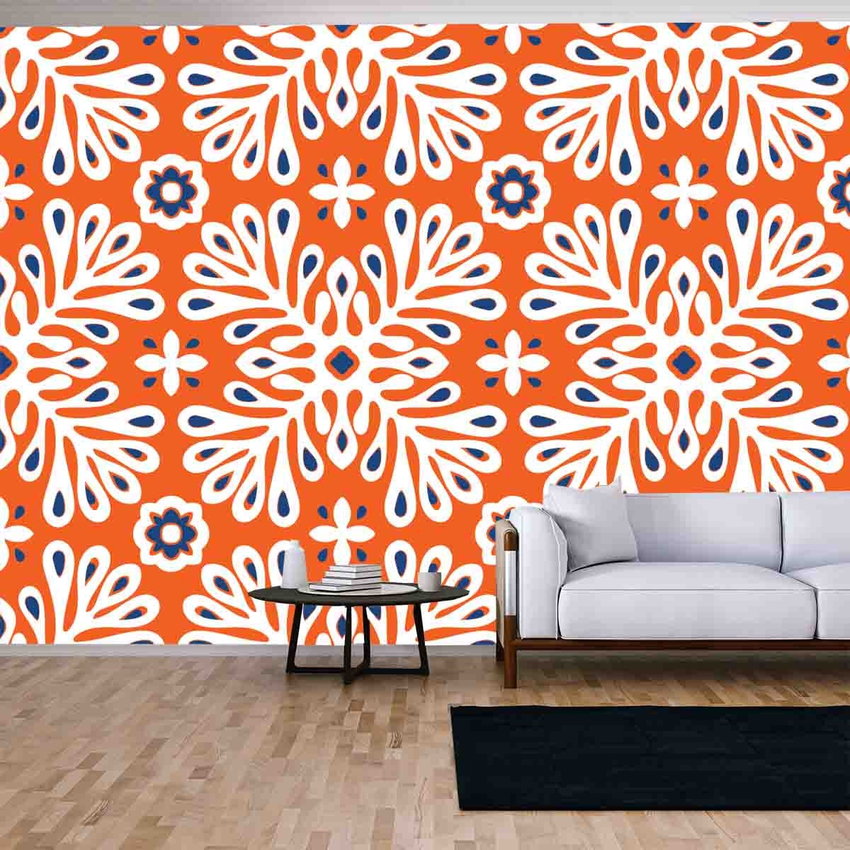 Traditional Vector Ornament in Scandinavian Style. Stylized Flowers and Plants Wallpaper Living Room Mural
