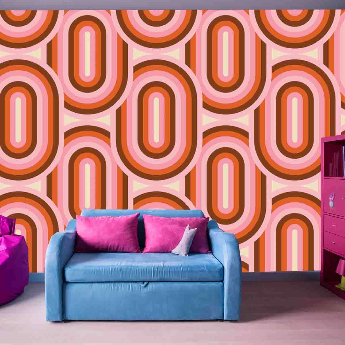 70's Retro Seamless Pattern. 60s and 70s Aesthetic Style Wallpaper Girl Bedroom Mural