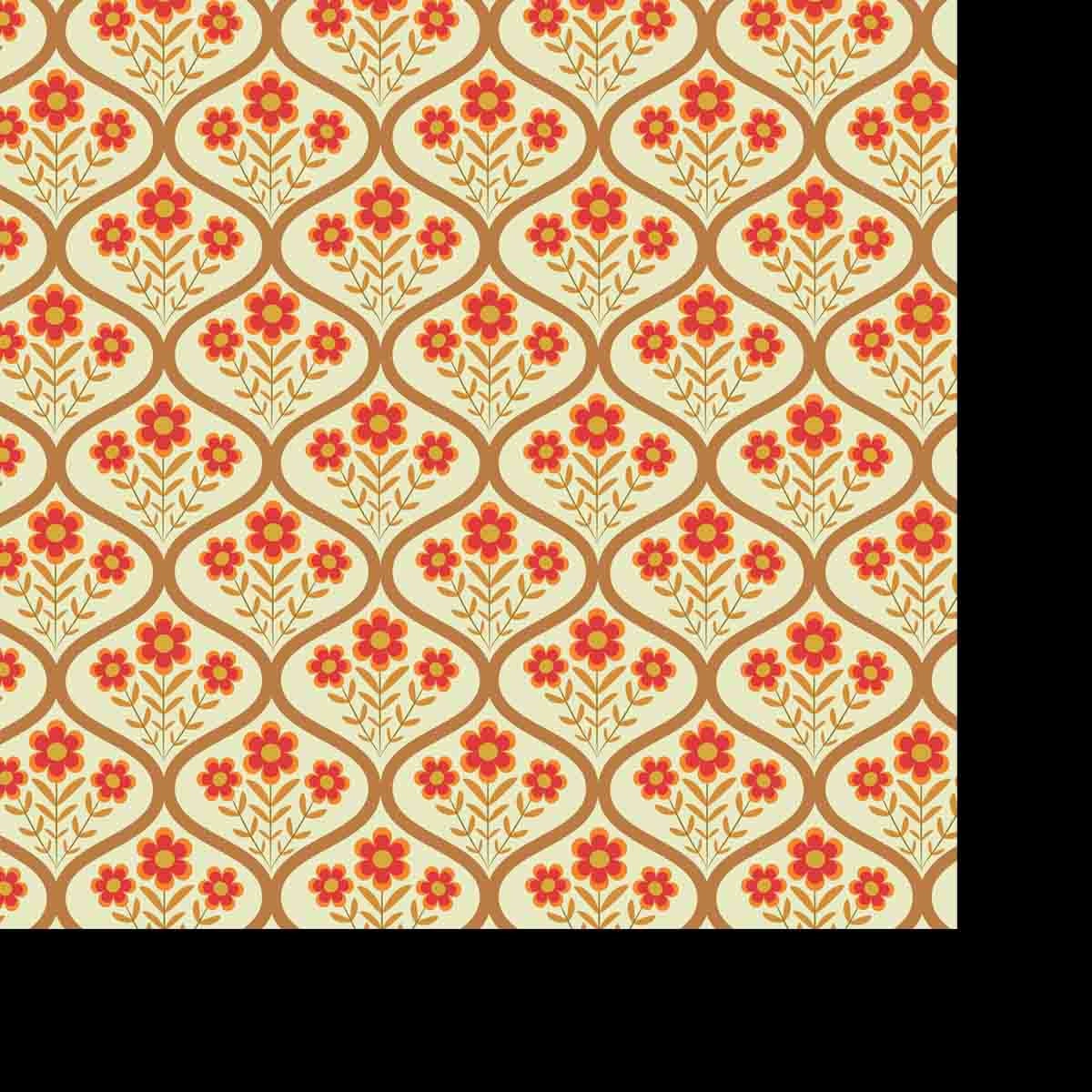 Beautiful Retro Vintage Red Flowers in Big Ogee Oval Shape Seamless Pattern Wallpaper Bathroom Mural