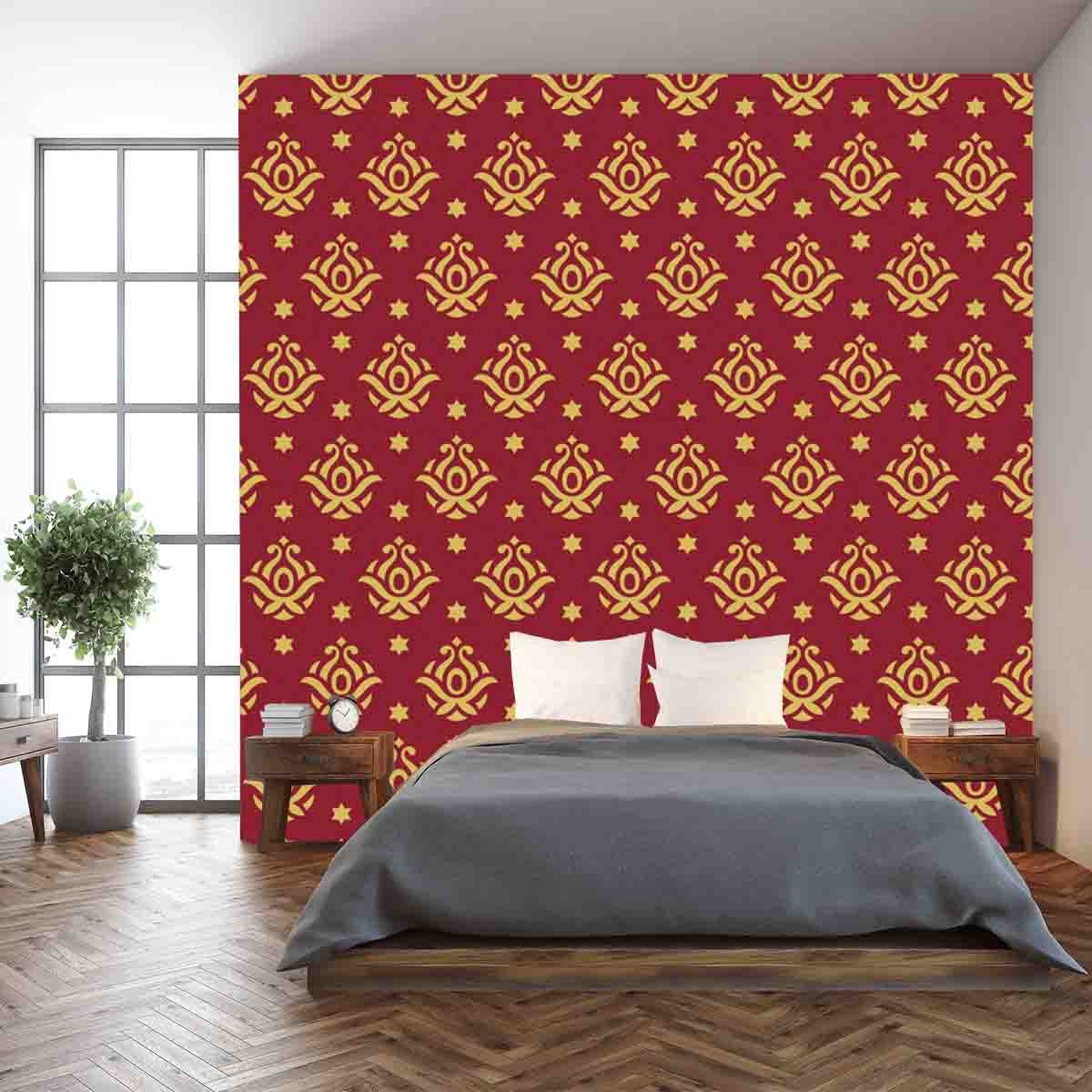 Vintage Burgundy and Gold Design Wallpaper Bedroom Mural