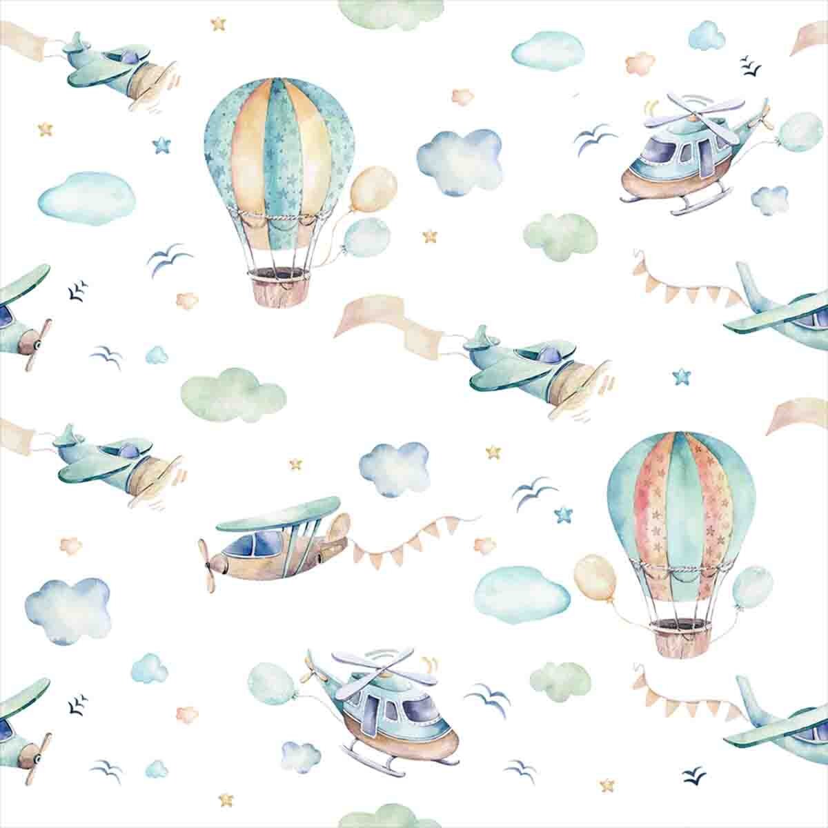 Baby Boy Airplanes, Hot Air Balloons and Helicopters Wallpaper Nursery Mural