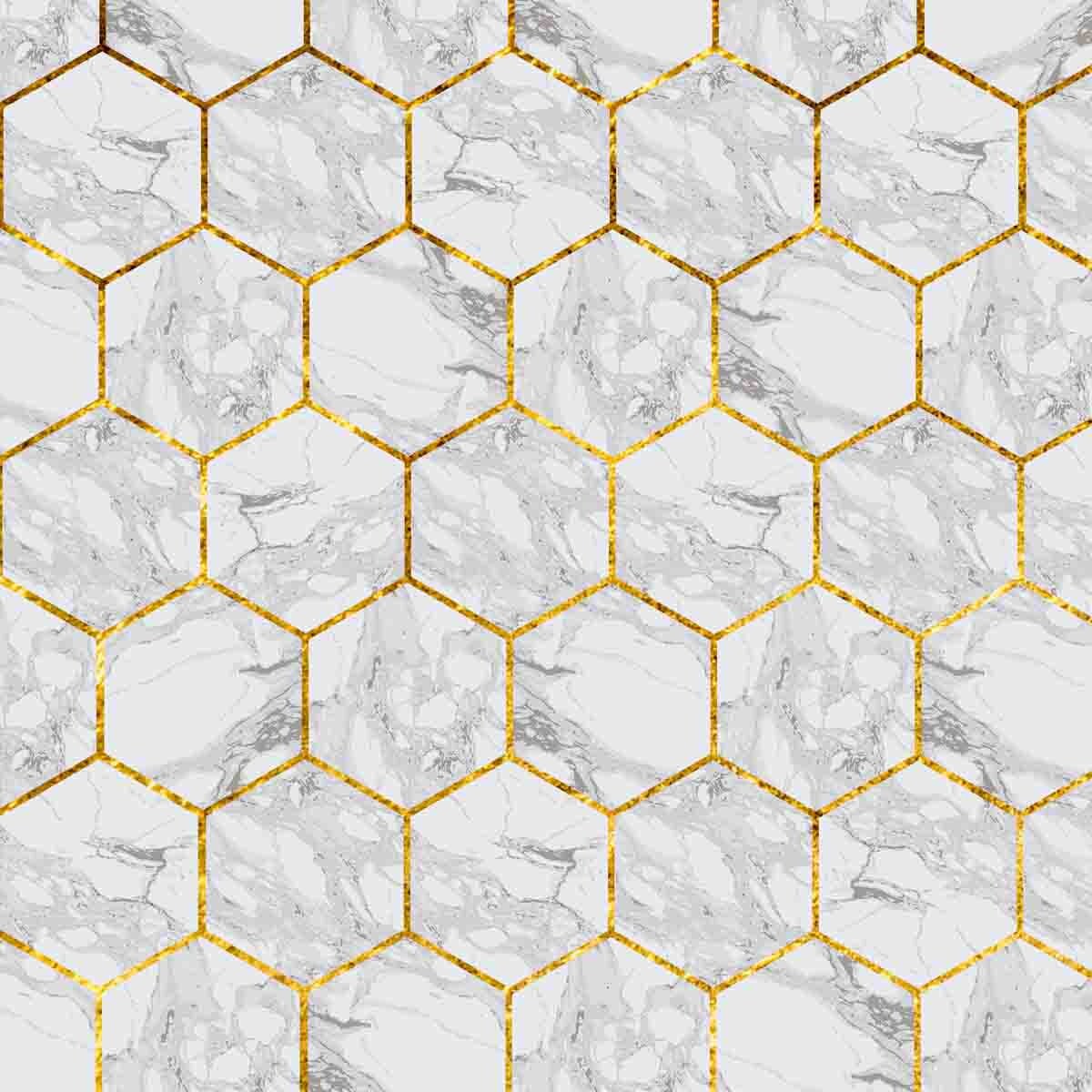 White and Gold Hexagon Wallpaper Bathroom Mural