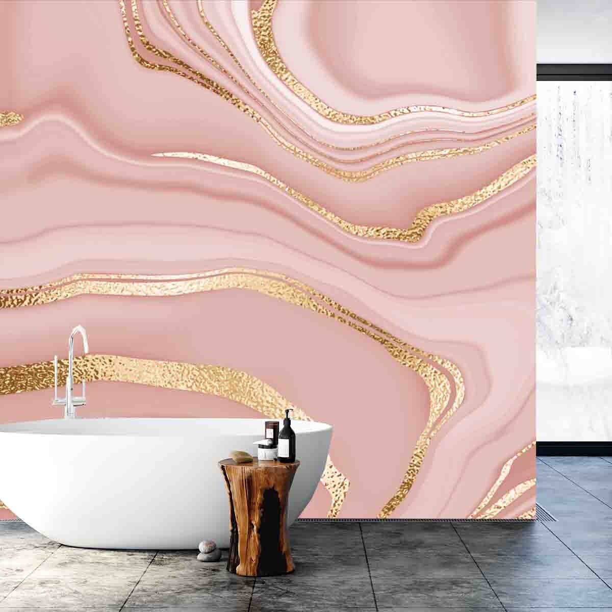 Pink and Gold Marble Wallpaper Bathroom Mural