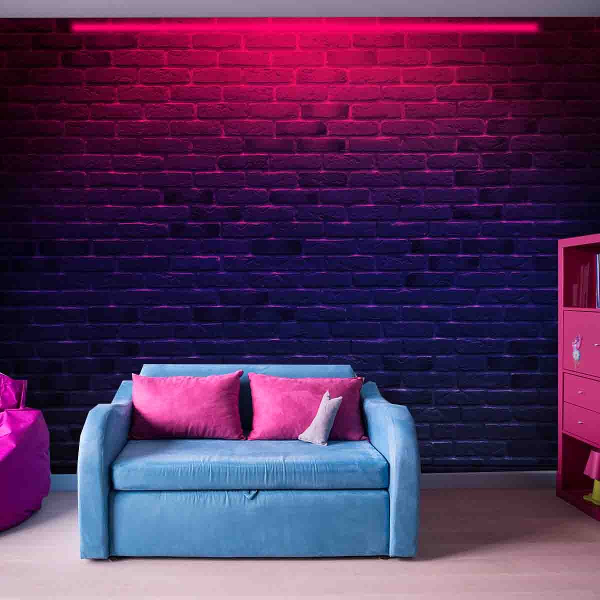 Brick Wall with Pink Neon Light Wallpaper Teen Girl Bedroom Mural
