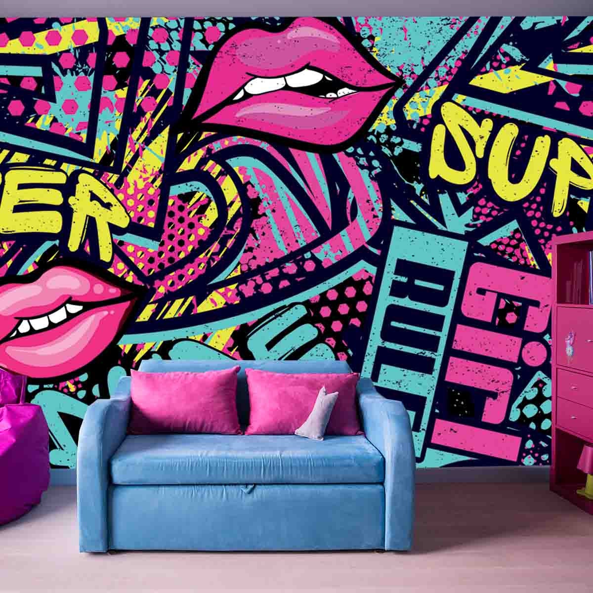 Abstract Seamless Fashion Print. Repeated Graffiti Style Pattern Wallpaper Teen Girl Bedroom Mural