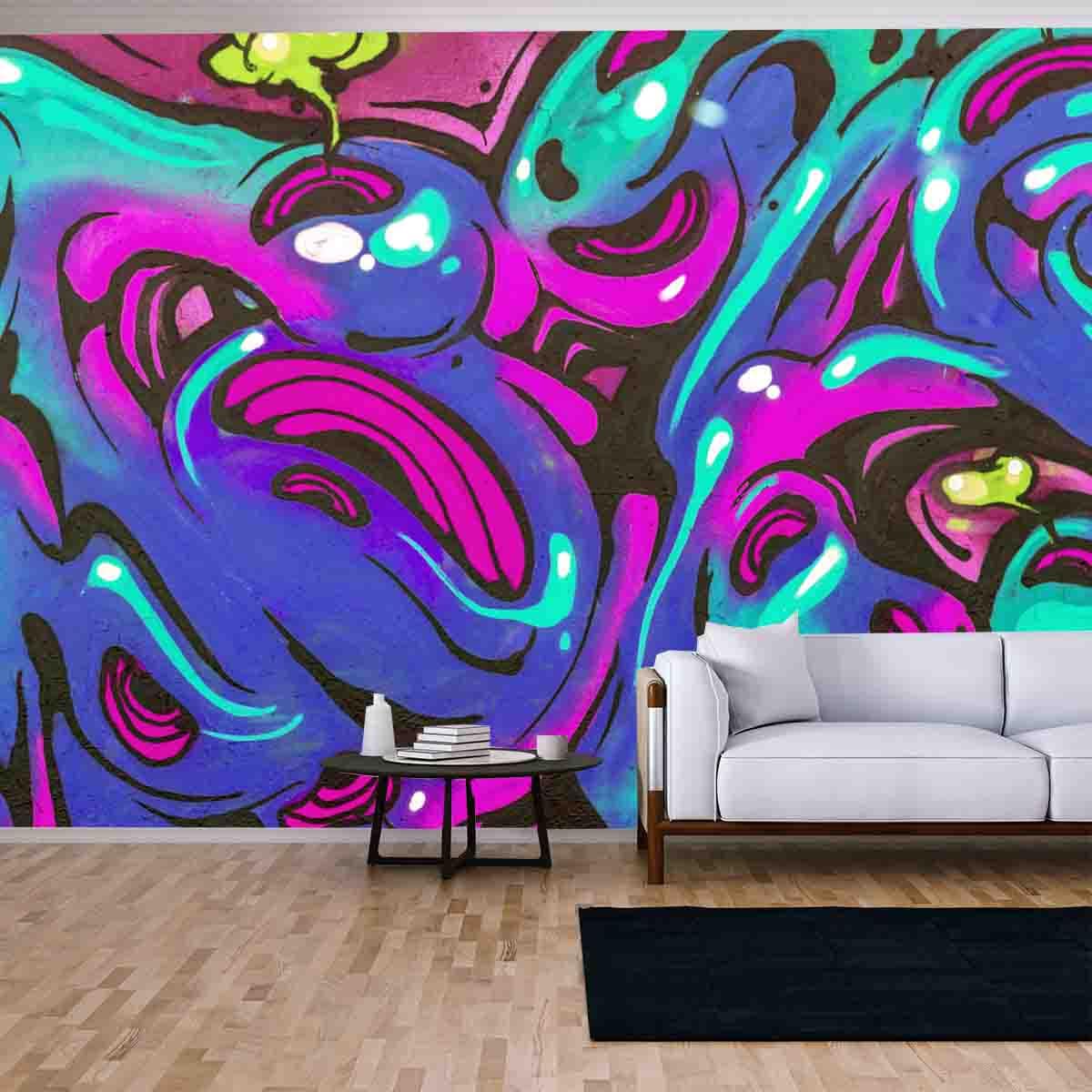 Beautiful Street Art Graffiti. Abstract Creative Drawing Fashion Colors Wallpaper Living Room Mural