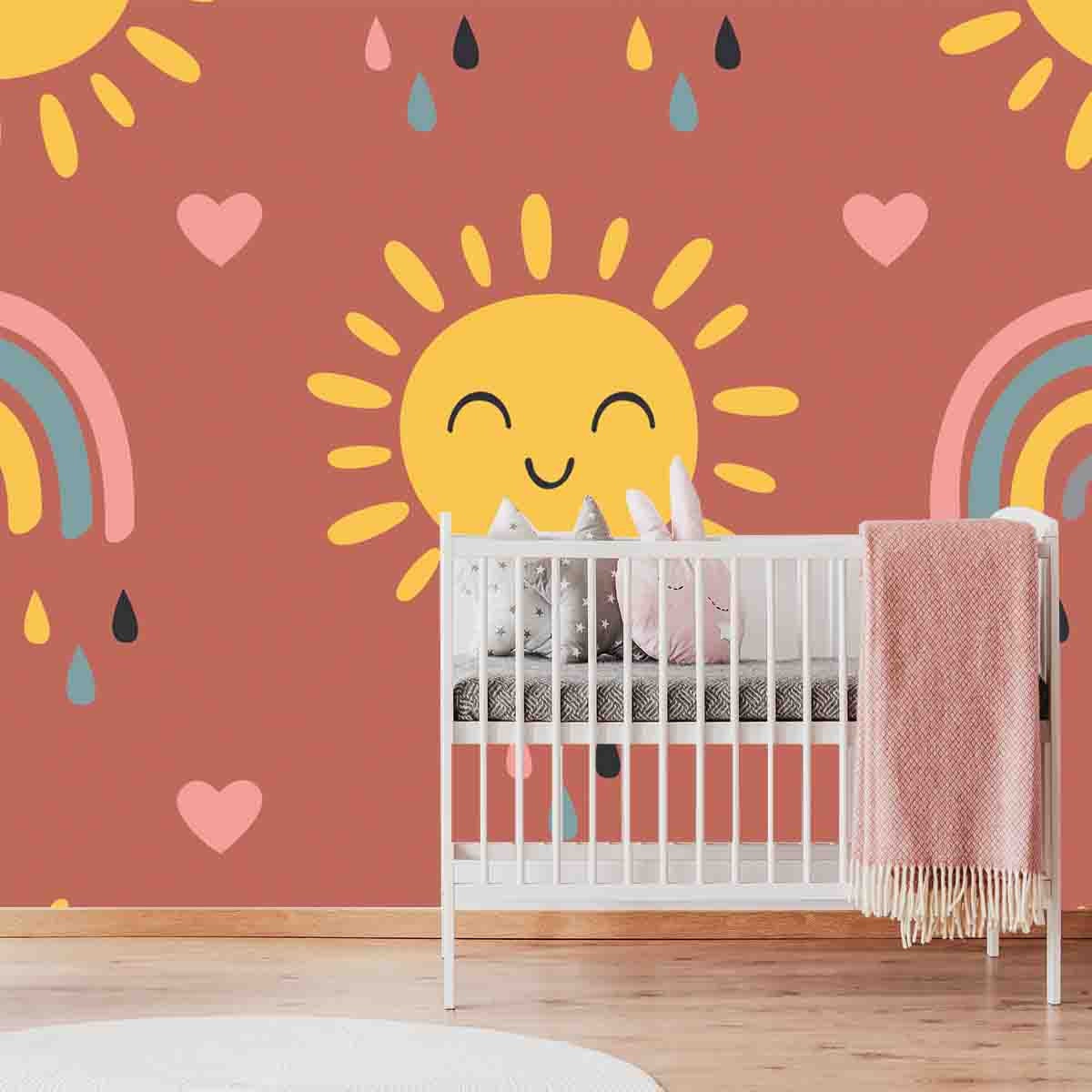 Seamless Pattern with Baby Sun and Rainbow Wallpaper Girl Nursery Mural