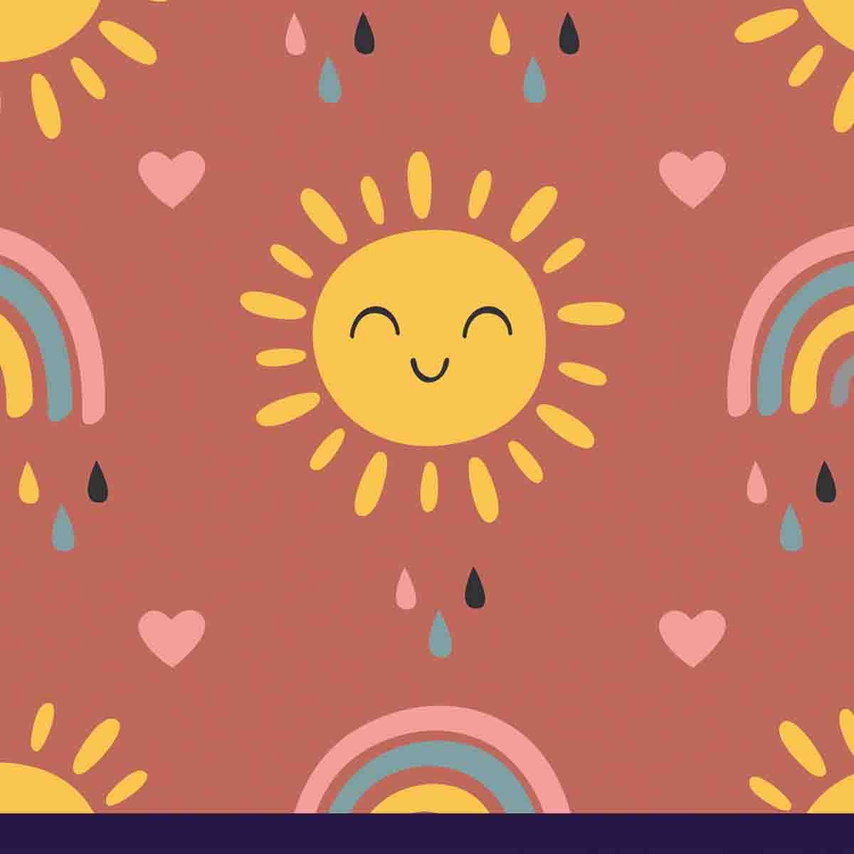 Seamless Pattern with Baby Sun and Rainbow Wallpaper Girl Nursery Mural