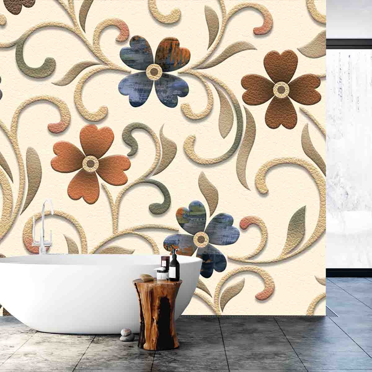 Colourful Wall Tiles and Abstract Wallpapers Designs with Different Pattern Wallpaper Bathroom Mural
