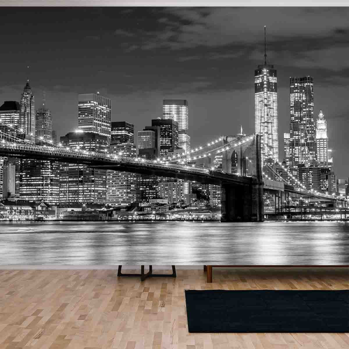 Black and White New York City Skyline Wallpaper Living Room Mural