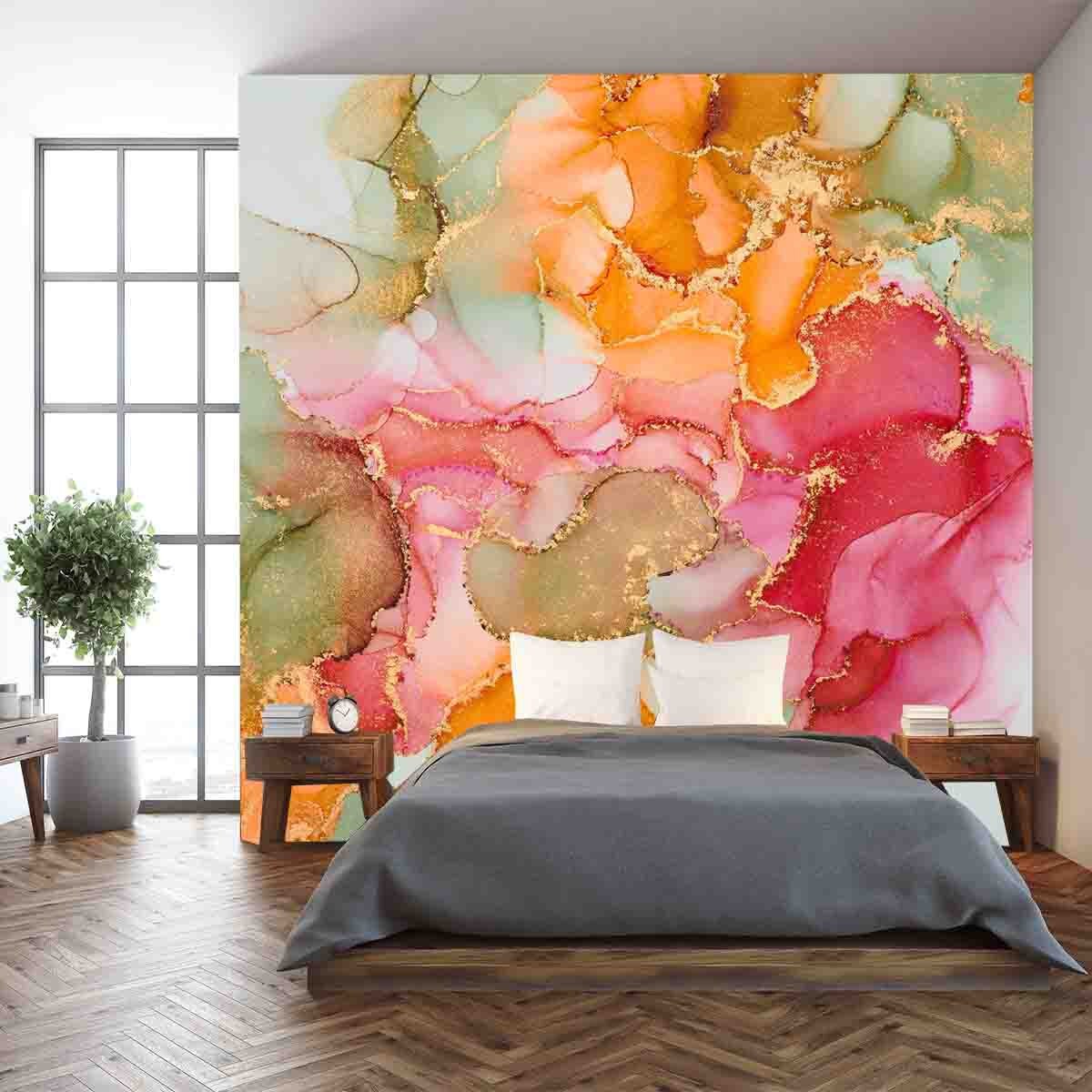 Natural Luxury Abstract Fluid Art Painting with Bright Colors Wallpaper Bedroom Mural