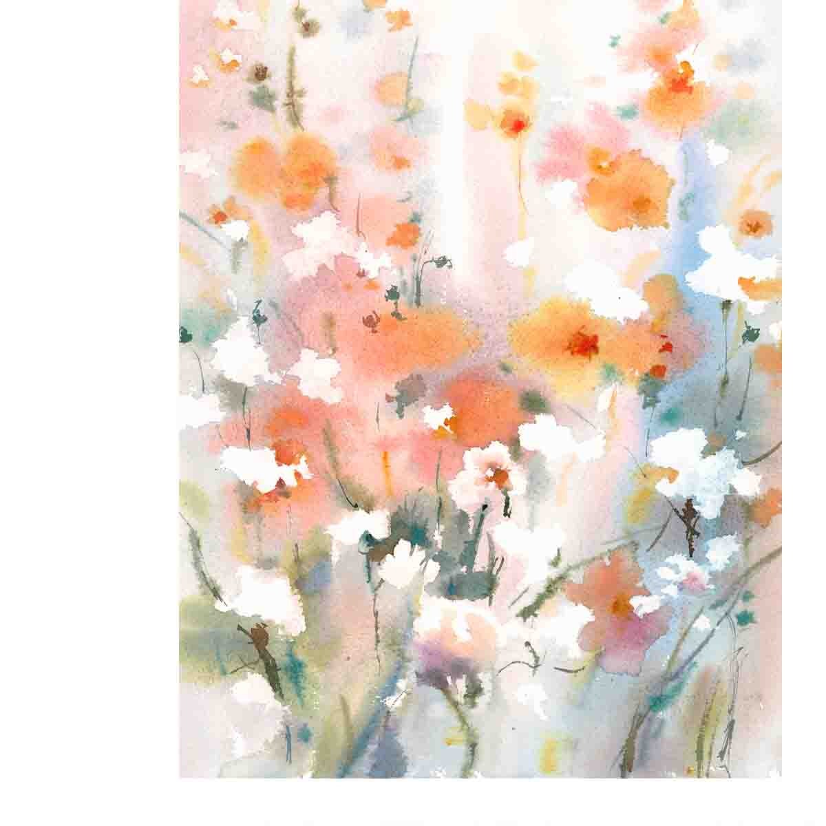 Watercolor Flowers Floral Dreamy Background Wallpaper Bedroom Mural