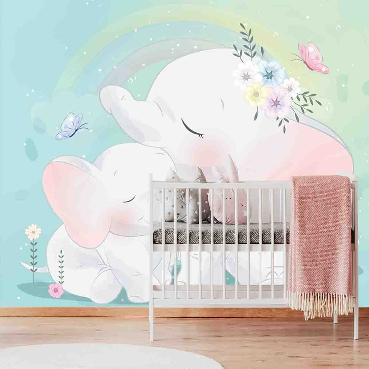 Cute Elephant Mother and Baby Wallpaper Baby Girl Nursery Mural