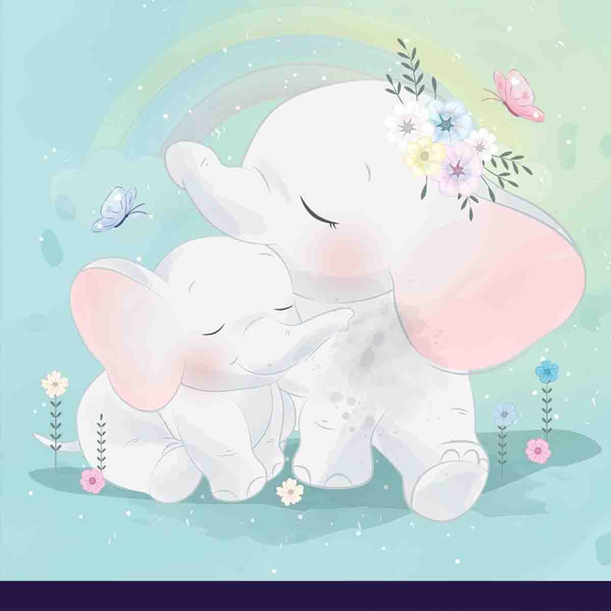 Cute Elephant Mother and Baby Wallpaper Baby Girl Nursery Mural