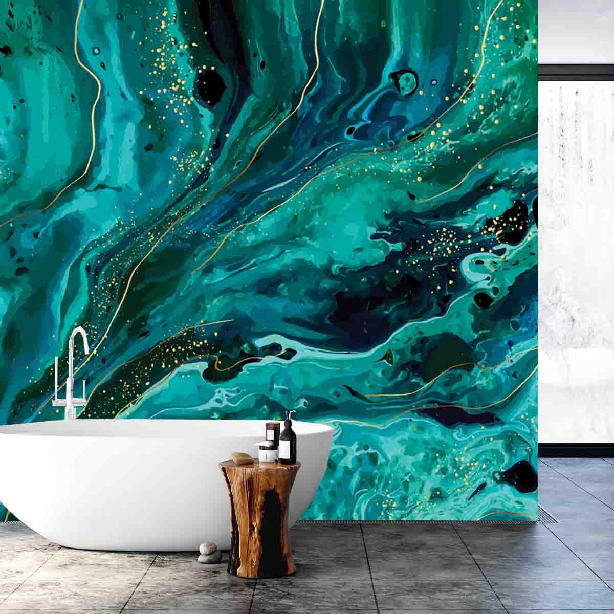 Abstract Marbling with Natural Luxury Style Lines of Marble and Gold Powder Wallpaper Bathroom Mural