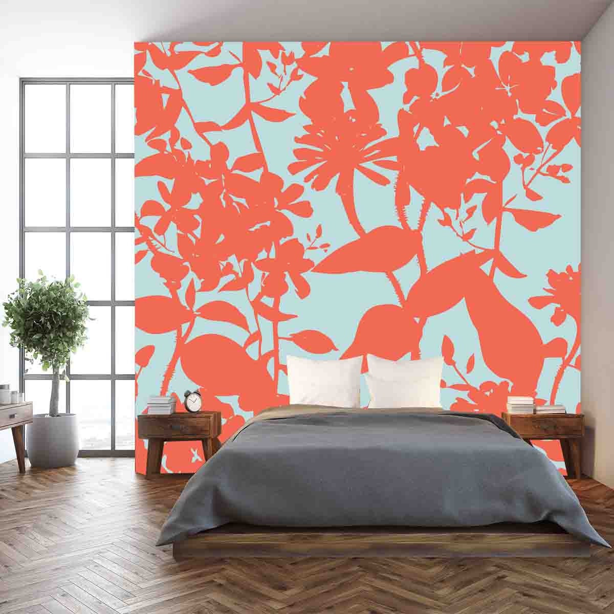 Silhouettes of Herbs and Meadow Wildflowers Wallpaper Bedroom Mural