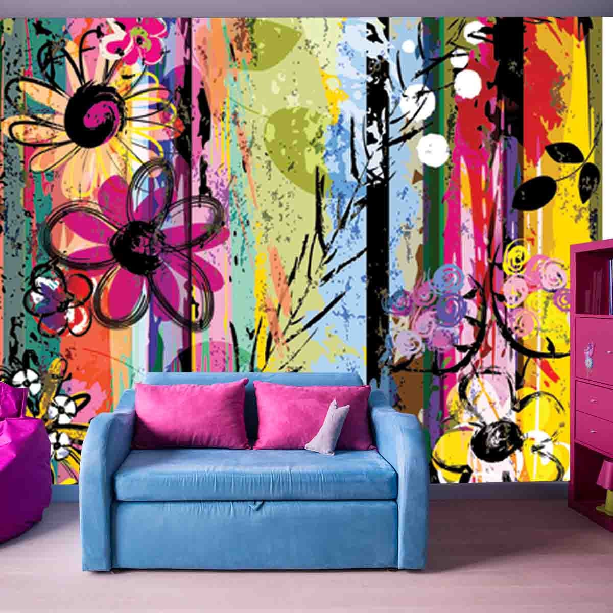 Abstract Background Composition with Flowers and Splashes Wallpaper Teen Girl Bedroom Mural