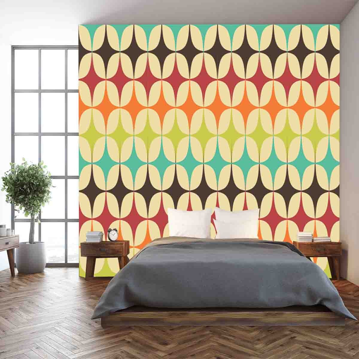Abstract Retro Geometric Seamless Pattern with Triangles Wallpaper Bedroom Mural