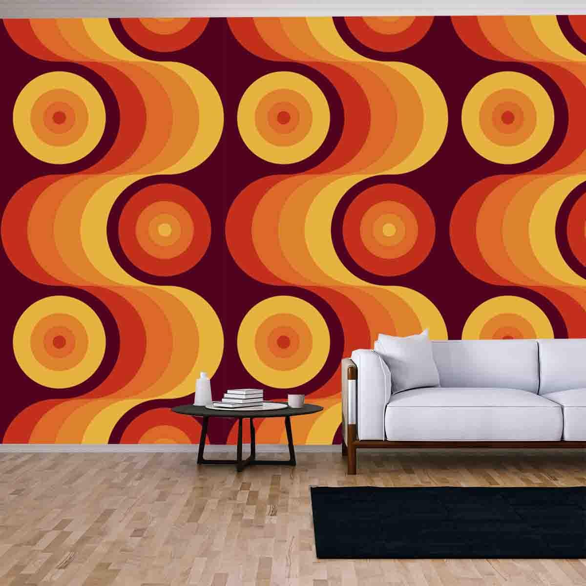Orange and Brown 70's Retro Seamless Pattern Wallpaper Living Room Mural
