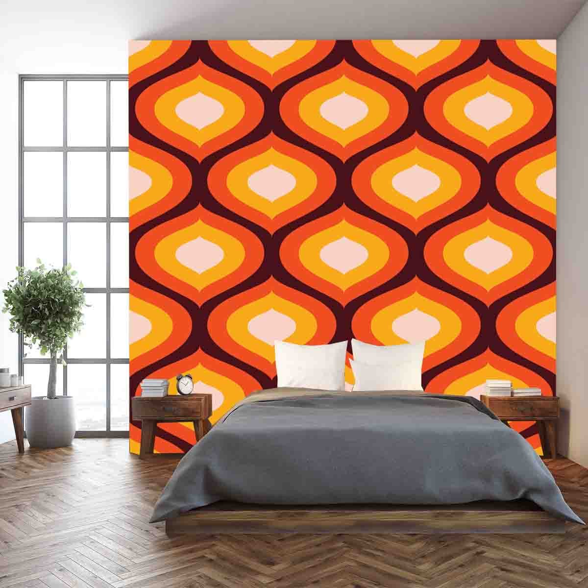 Funky Mod Century Modern Geometric Patten With Ogee Motifs. Groovy Sixties And Seventies Wallpaper Bedroom Mural