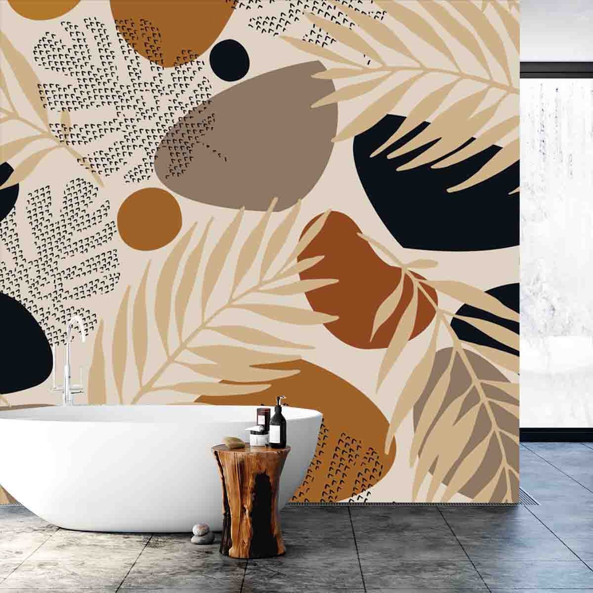 Abstract Geometric, Natural Shapes in Minimal Nordic Style Wallpaper Bathroom Mural