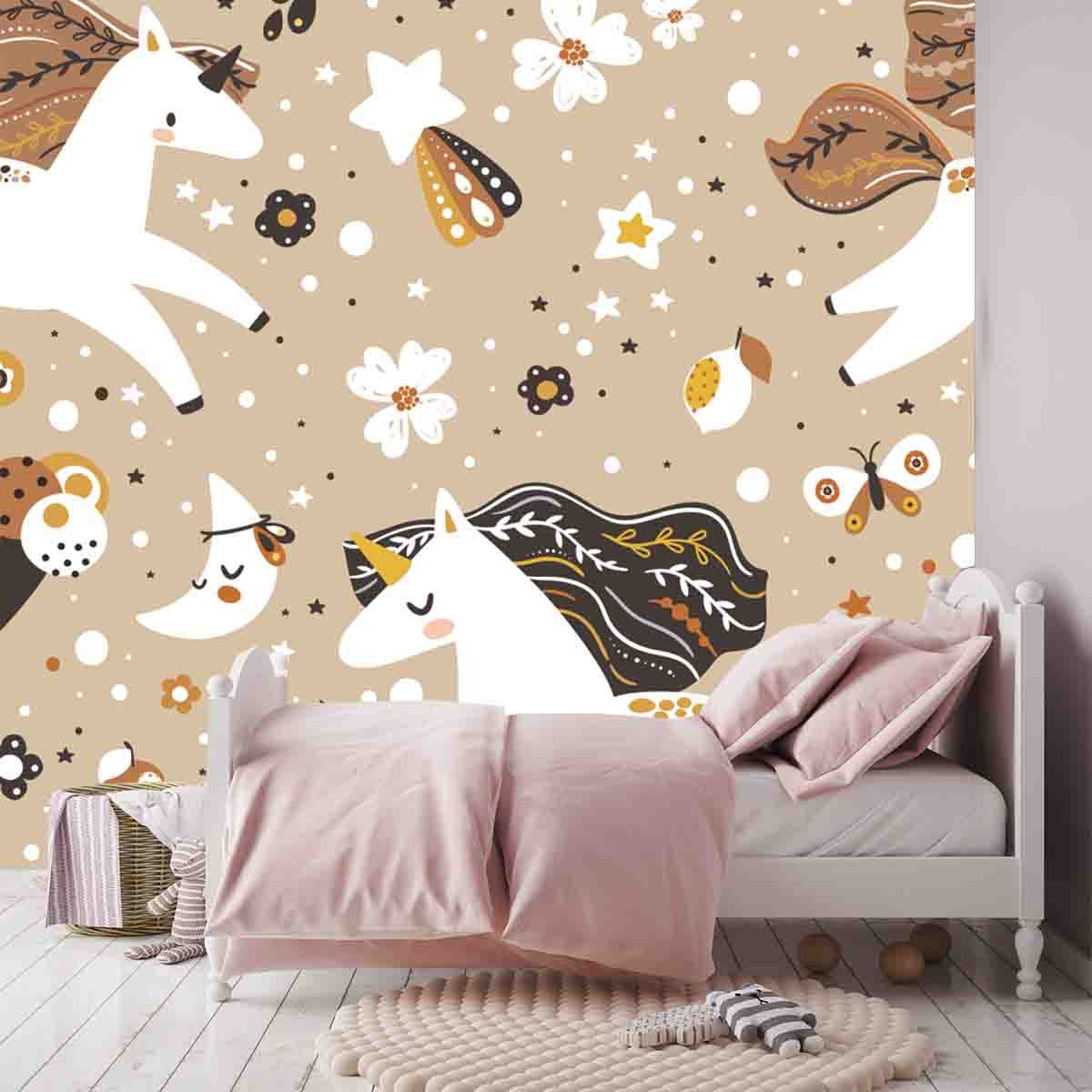 Seamless Pattern with Boho Unicorn Wallpaper Girl Bedroom Mural