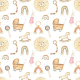 Seamless Pattern with Watercolor Boho Baby Toys Wallpaper Nursery Mural