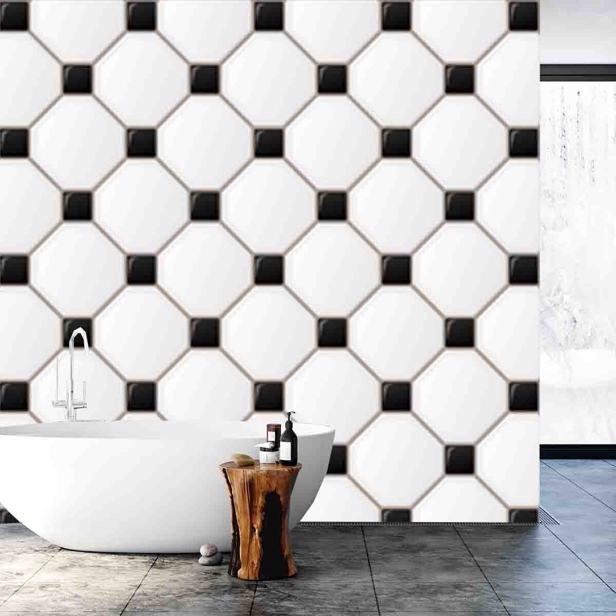 Black and White Tile Background Wallpaper Bathroom Mural