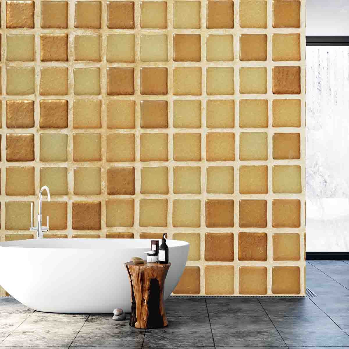 Brown and Tan Mosaic Tiles Background Wallpaper Bathroom Mural