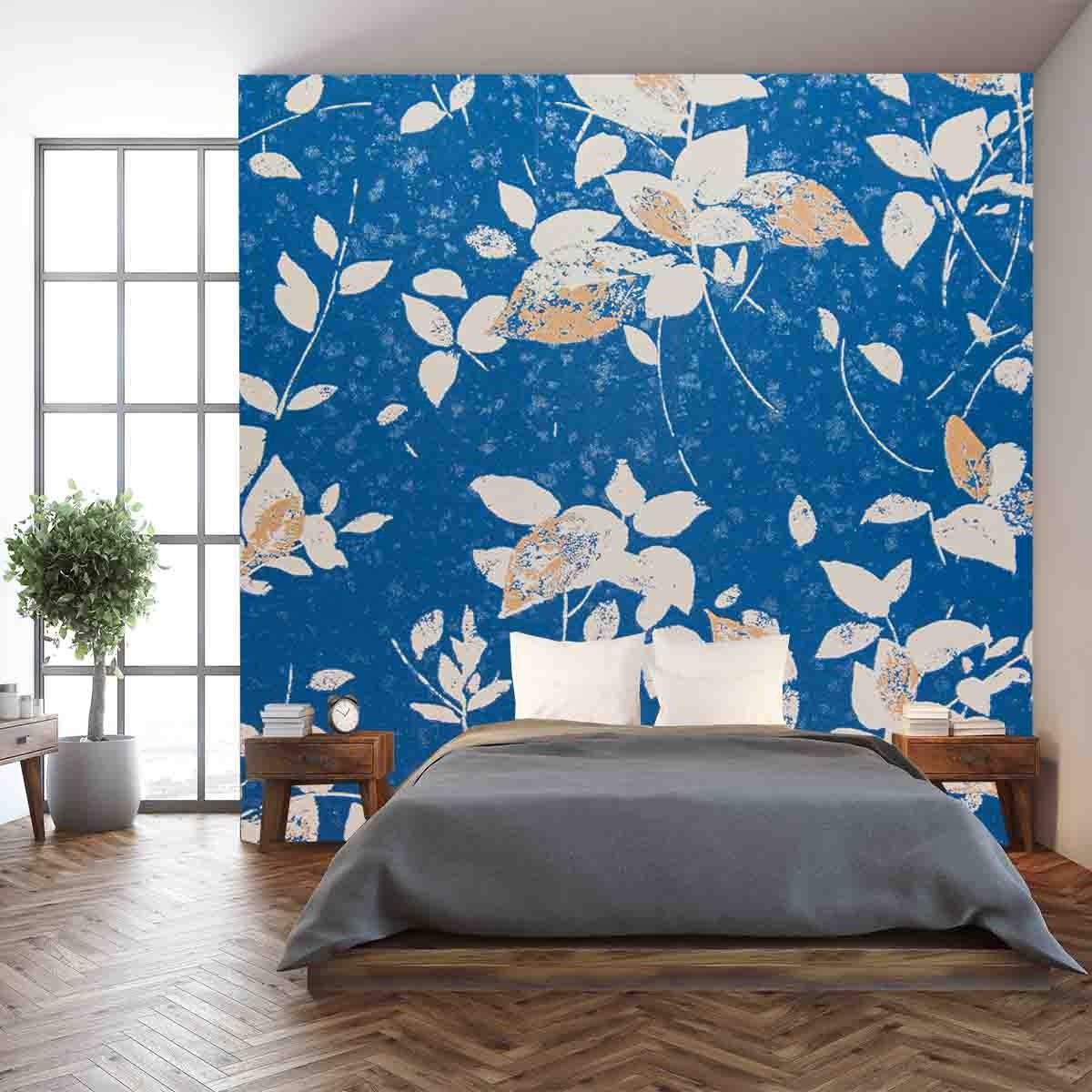 Floral Abstract Pattern Texture on Blue Background Wallpaper Bedroom Mural