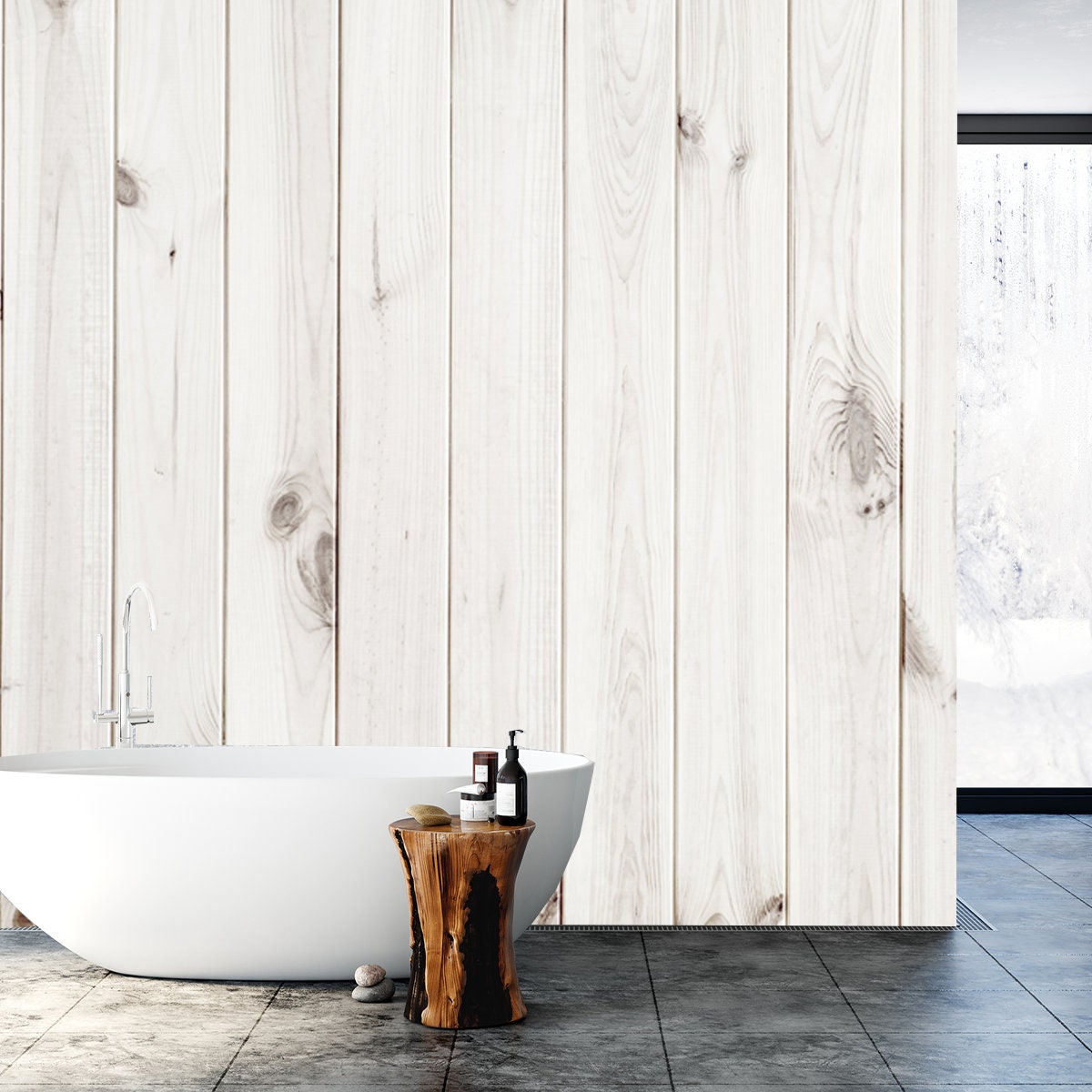White Wood Texture Background Wallpaper Bathroom Mural